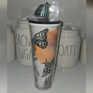 Starbucks GLOW IN THE DARK Butterfly Tumbler with Orange and Black Design